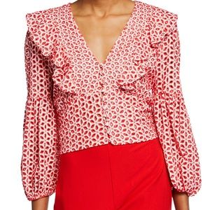 Bardot red/white eyelet blouse